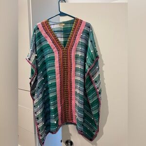 Pitusa Green and Pink Striped V-Neck Coverup